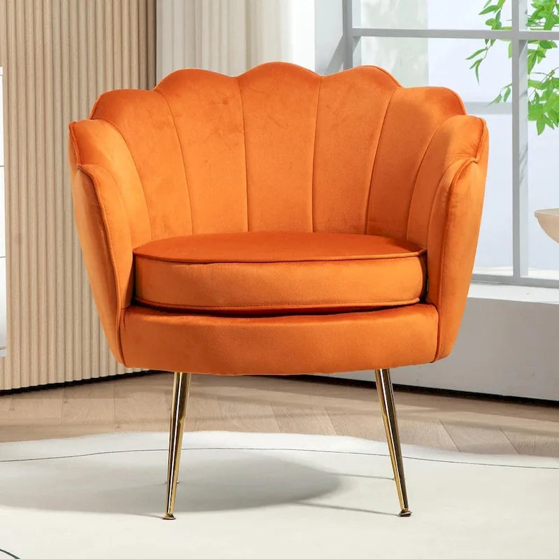28.3-Inch Wide Velvet Barrel Chair with Gold Metal Legs