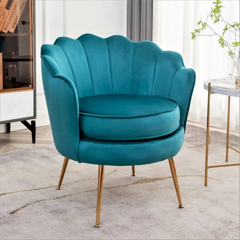 28.3-Inch Wide Velvet Barrel Chair with Gold Metal Legs