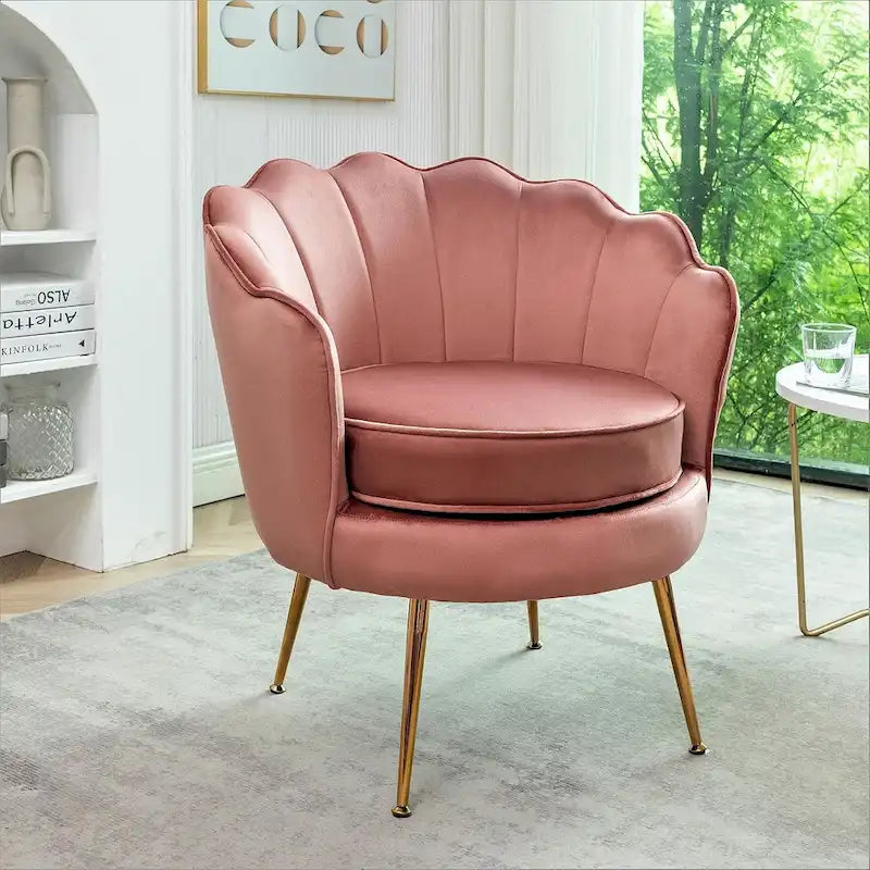 28.3-Inch Wide Velvet Barrel Chair with Gold Metal Legs