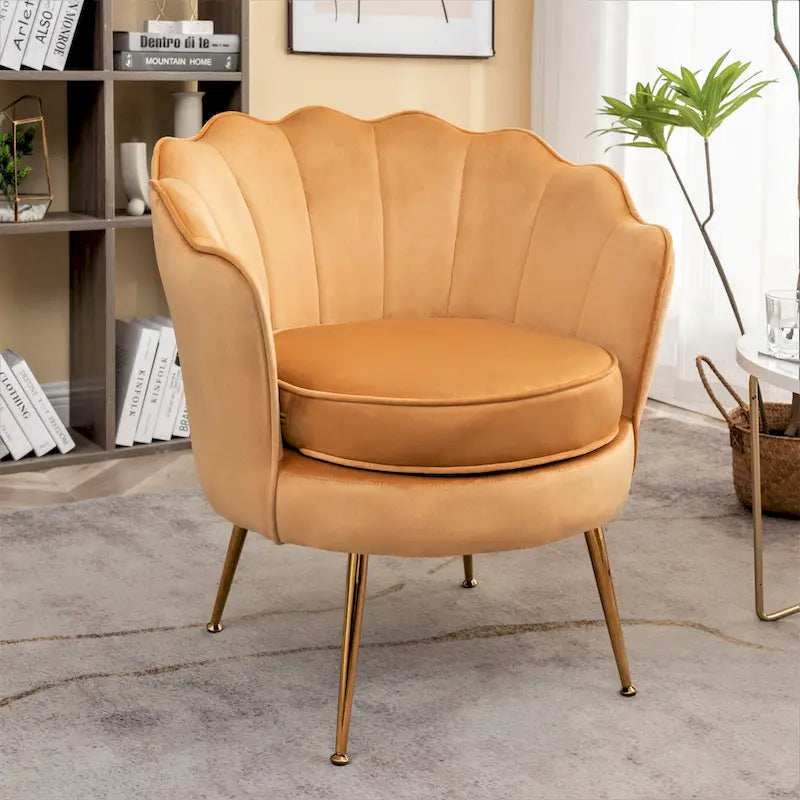 28.3-Inch Wide Velvet Barrel Chair with Gold Metal Legs