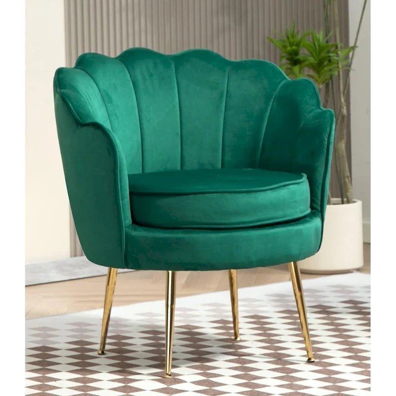 28.3-Inch Wide Velvet Barrel Chair with Gold Metal Legs