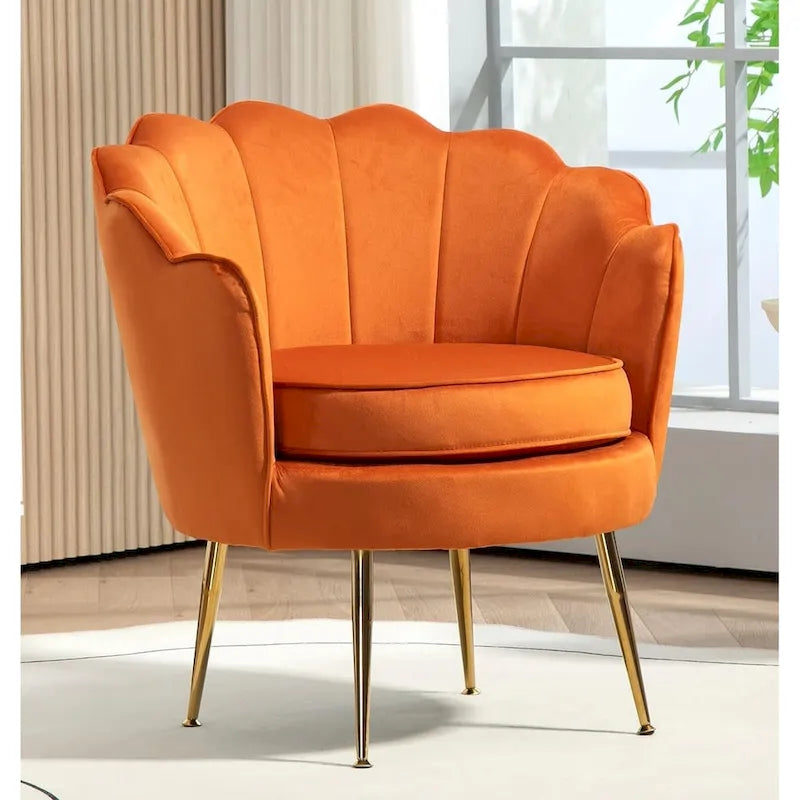 28.3-Inch Wide Velvet Barrel Chair with Gold Metal Legs
