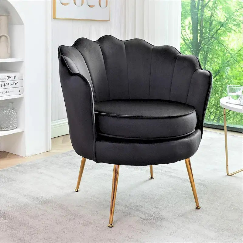 28.3-Inch Wide Velvet Barrel Chair with Gold Metal Legs