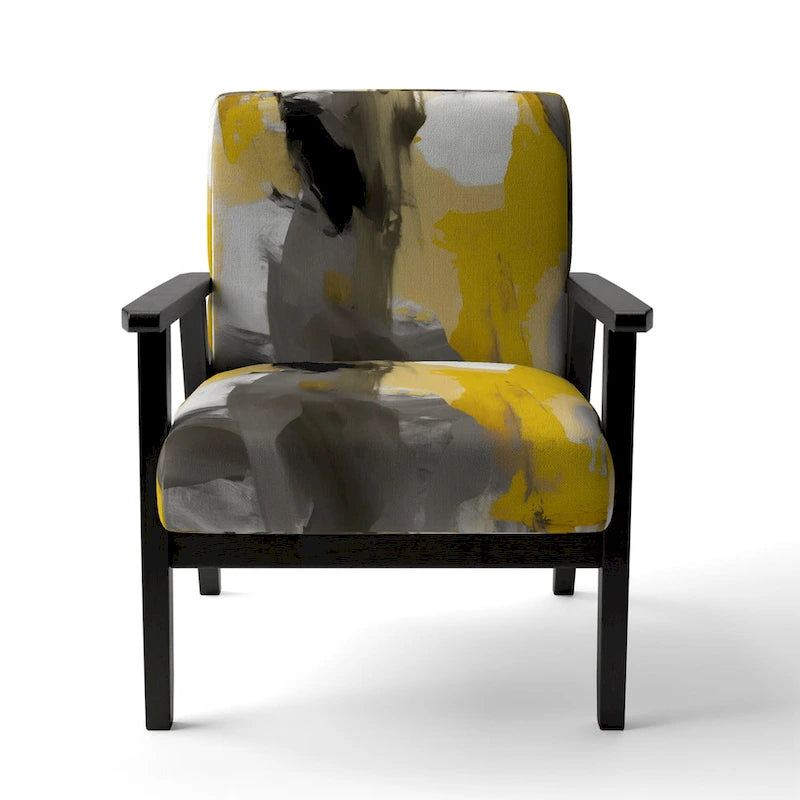 Fauteuil d'appoint abstrait en tissu gris vif et jaune moutarde, fauteuil moderne contemporain