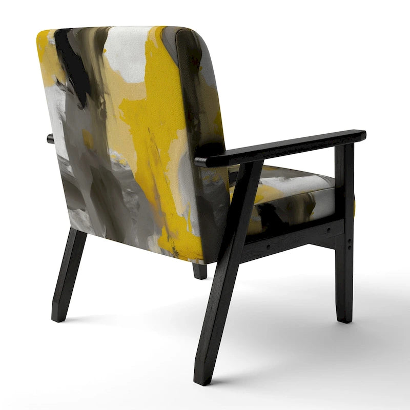 Fauteuil d'appoint abstrait en tissu gris vif et jaune moutarde, fauteuil moderne contemporain