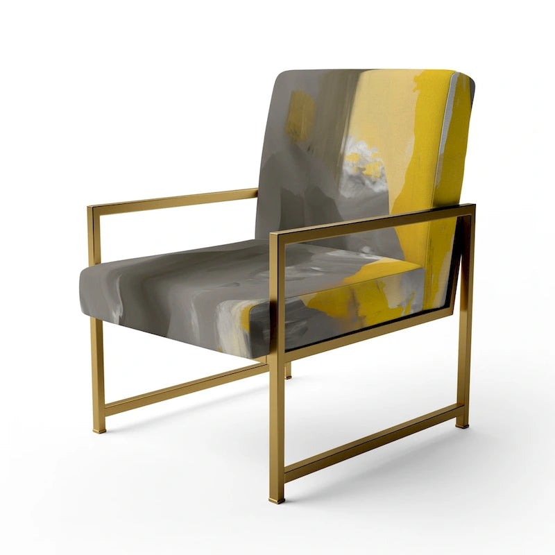 Fauteuil d'appoint abstrait en tissu gris vif et jaune moutarde, fauteuil moderne contemporain
