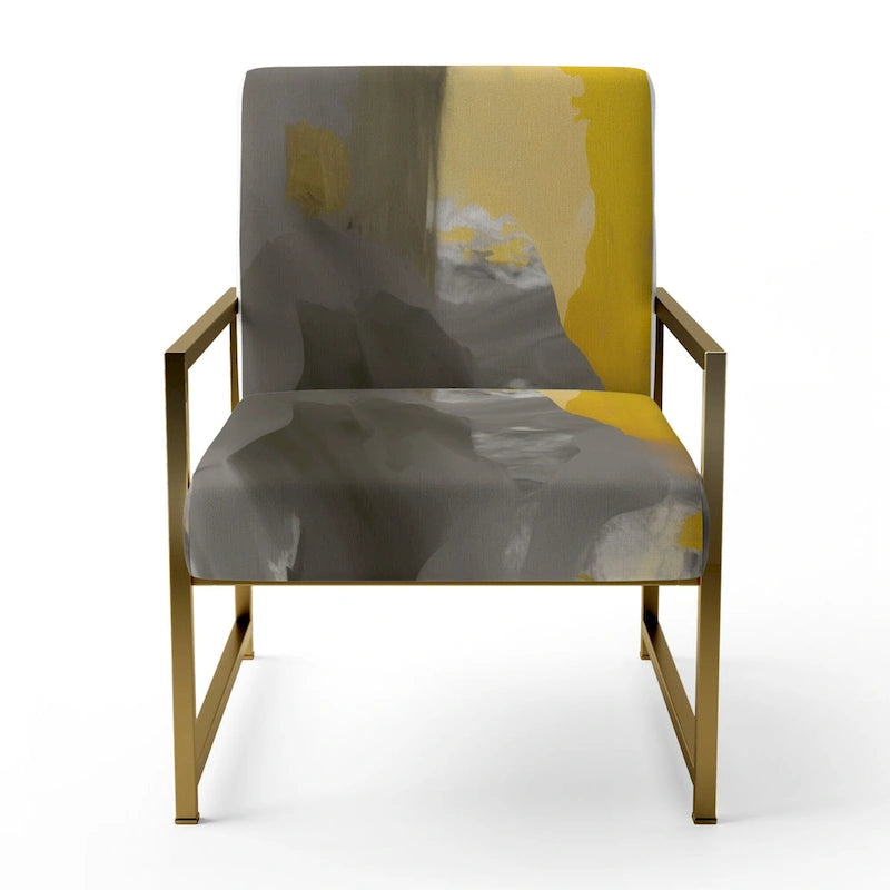 Fauteuil d'appoint abstrait en tissu gris vif et jaune moutarde, fauteuil moderne contemporain