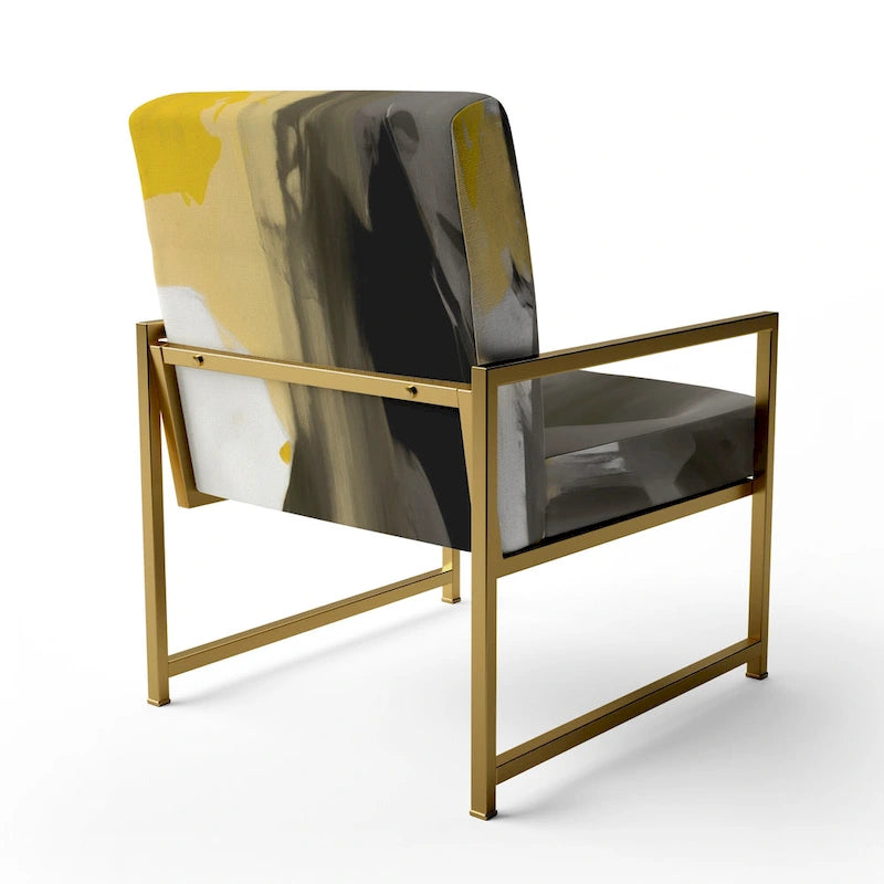 Fauteuil d'appoint abstrait en tissu gris vif et jaune moutarde, fauteuil moderne contemporain
