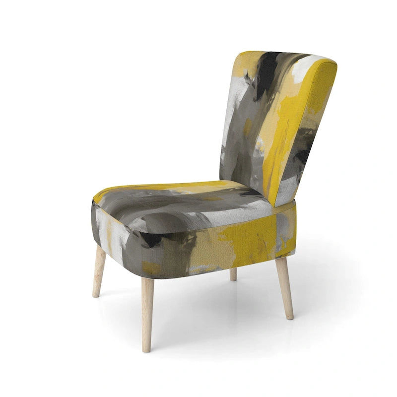 Fauteuil d'appoint abstrait en tissu gris vif et jaune moutarde, fauteuil moderne contemporain