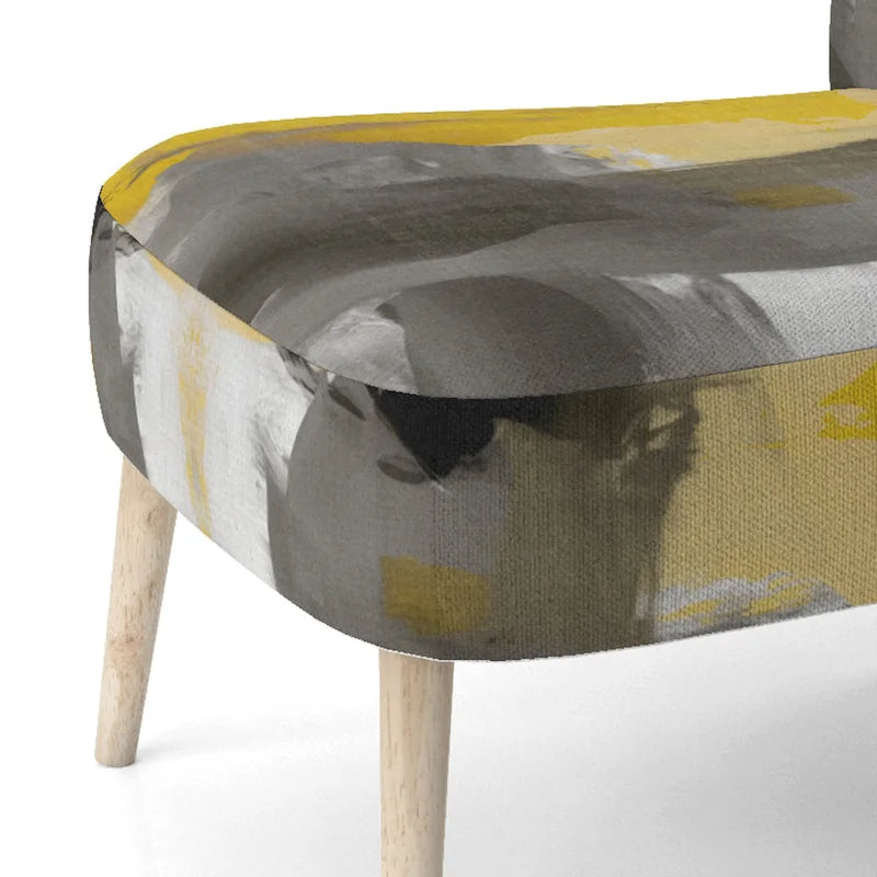 Fauteuil d'appoint abstrait en tissu gris vif et jaune moutarde, fauteuil moderne contemporain