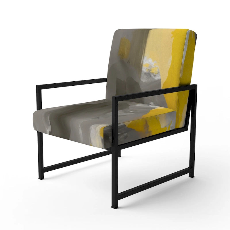 Fauteuil d'appoint abstrait en tissu gris vif et jaune moutarde, fauteuil moderne contemporain