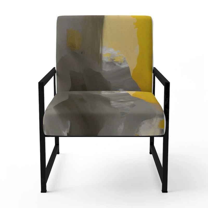 Fauteuil d'appoint abstrait en tissu gris vif et jaune moutarde, fauteuil moderne contemporain