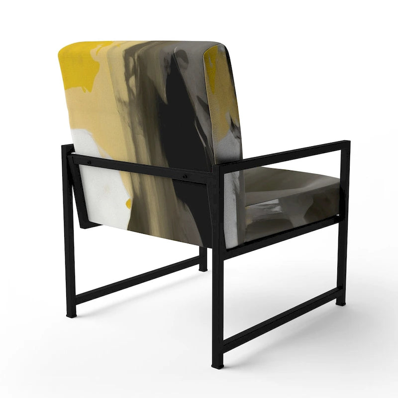 Fauteuil d'appoint abstrait en tissu gris vif et jaune moutarde, fauteuil moderne contemporain