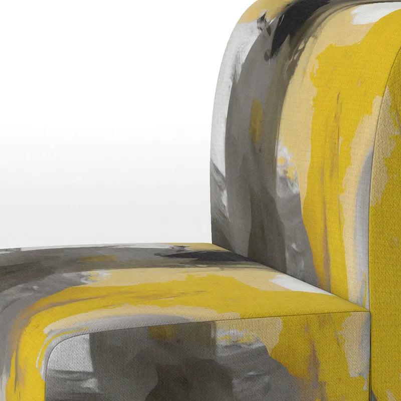 Fauteuil d'appoint abstrait en tissu gris vif et jaune moutarde, fauteuil moderne contemporain