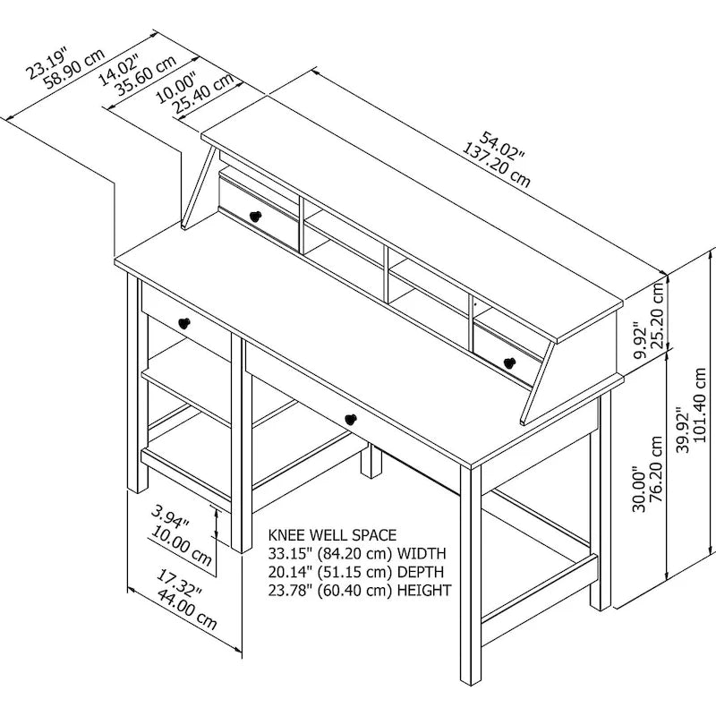 Bureau d'ordinateur de 54 pouces de large avec organisateur de bureau