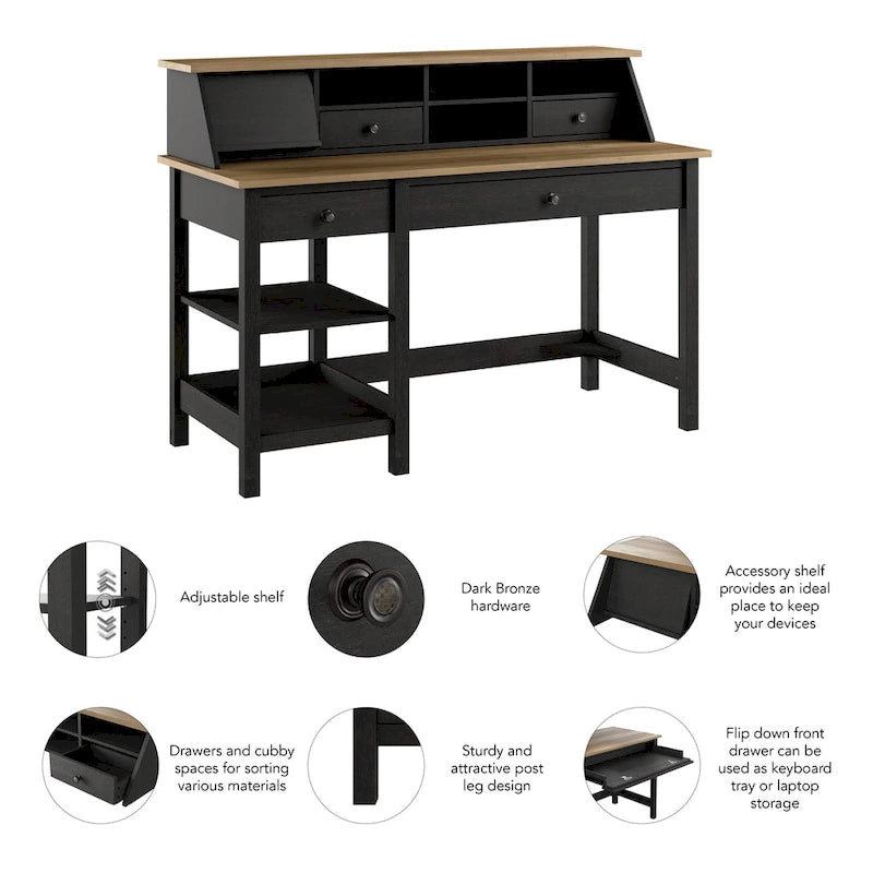 Bureau d'ordinateur de 54 pouces de large avec organisateur de bureau