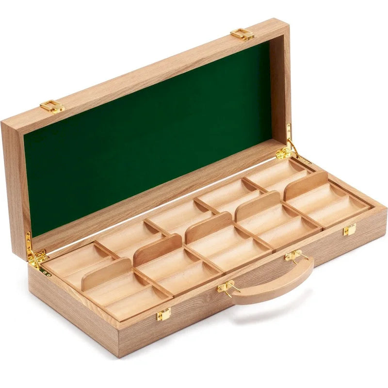 Mallette de 500 jetons de poker de luxe en bois pour casino avec 5 plateaux en bois