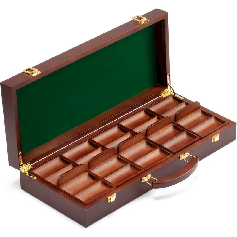 Mallette de 500 jetons de poker de luxe en bois pour casino avec 5 plateaux en bois