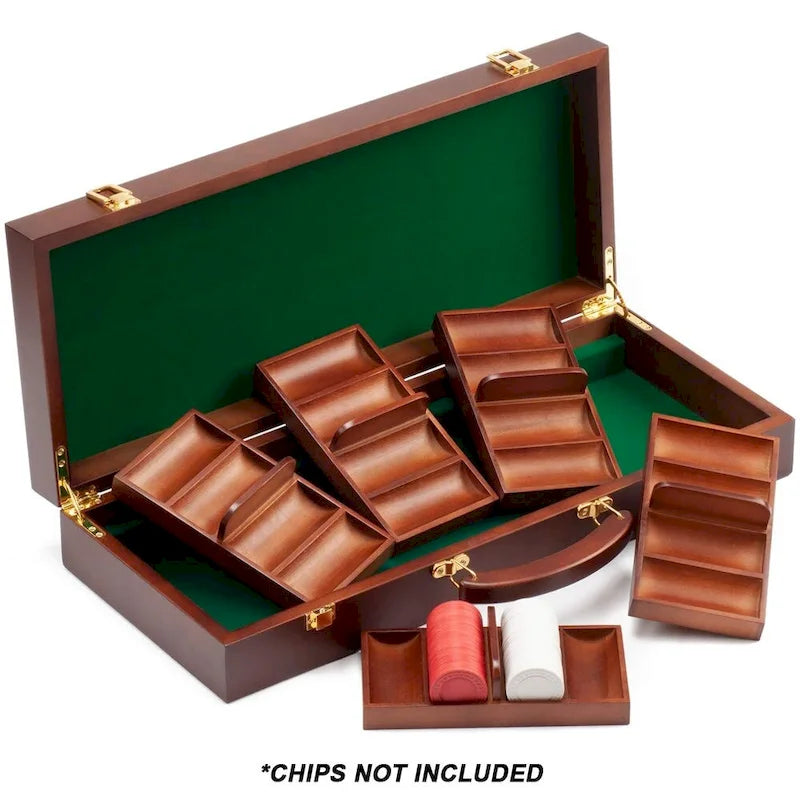 Mallette de 500 jetons de poker de luxe en bois pour casino avec 5 plateaux en bois