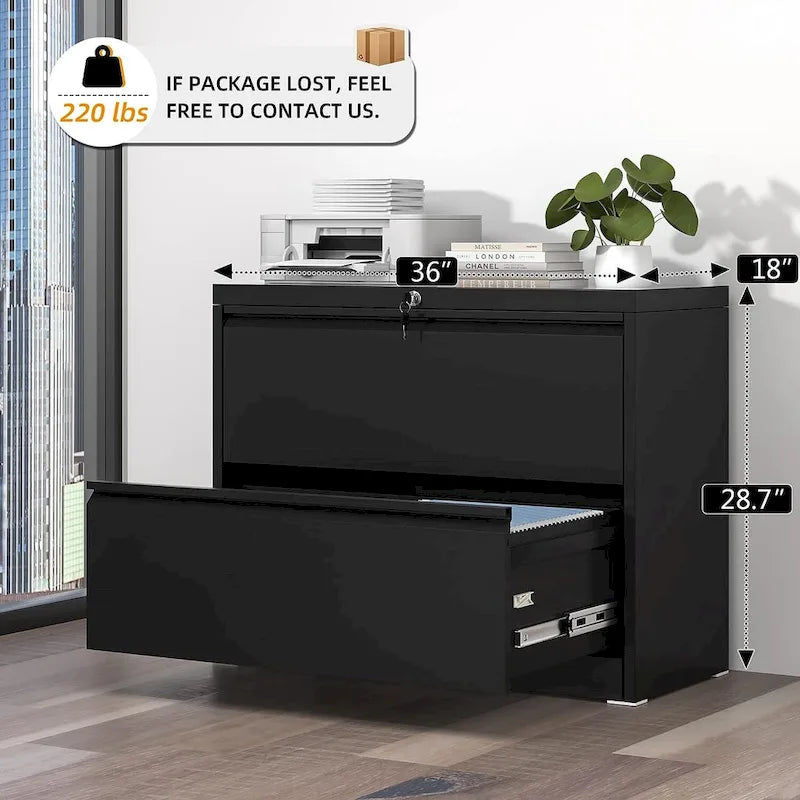 36W 2 Drawer Metal Lateral File Cabinet with Lock