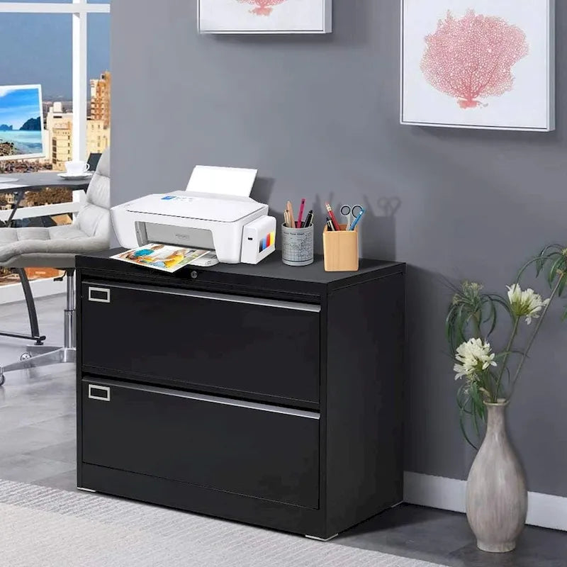 36W 2 Drawer Metal Lateral File Cabinet with Lock