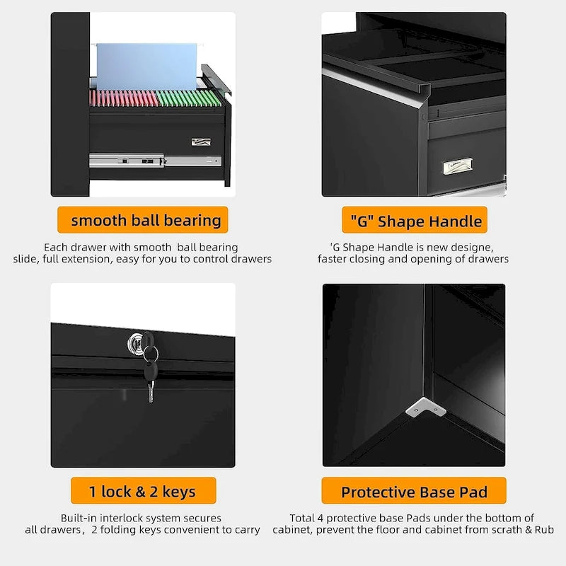 36W 2 Drawer Metal Lateral File Cabinet with Lock