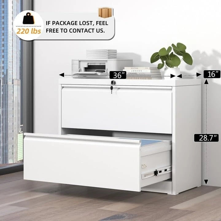 36W 2 Drawer Metal Lateral File Cabinet with Lock