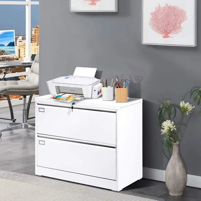 36W 2 Drawer Metal Lateral File Cabinet with Lock