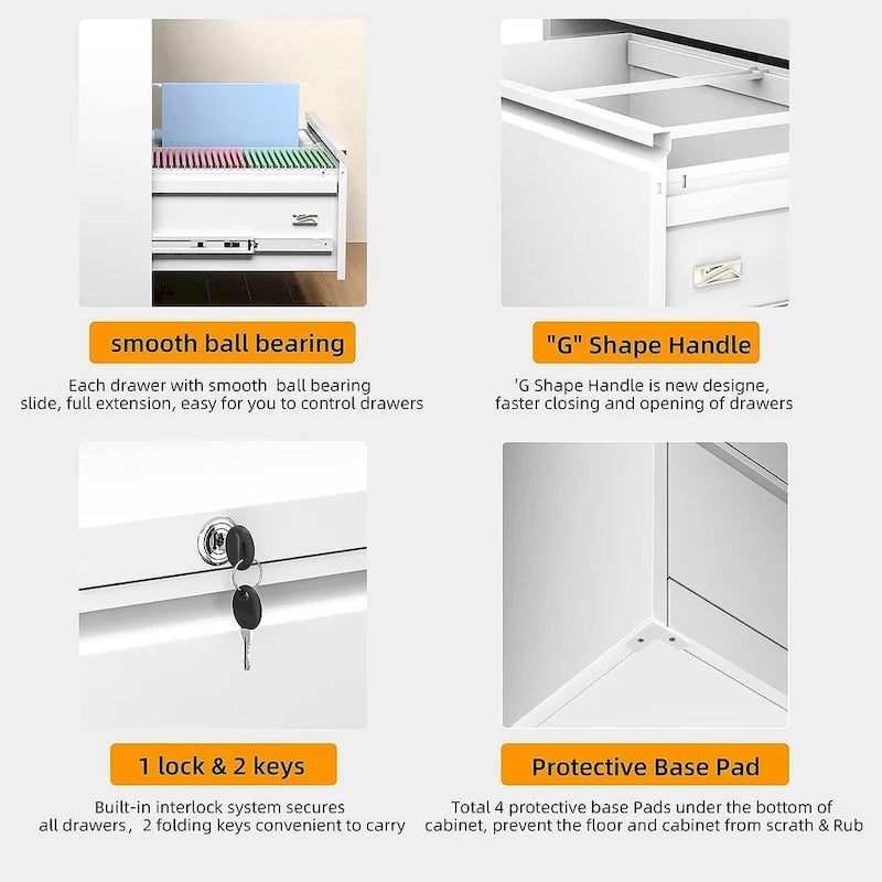 36W 2 Drawer Metal Lateral File Cabinet with Lock