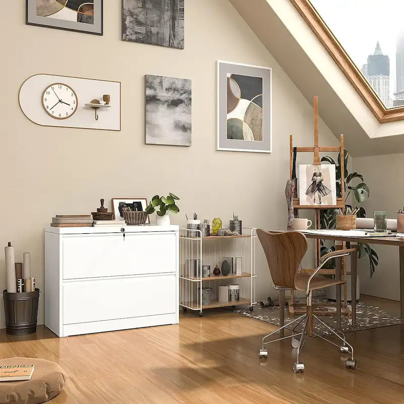 36W 2 Drawer Metal Lateral File Cabinet with Lock