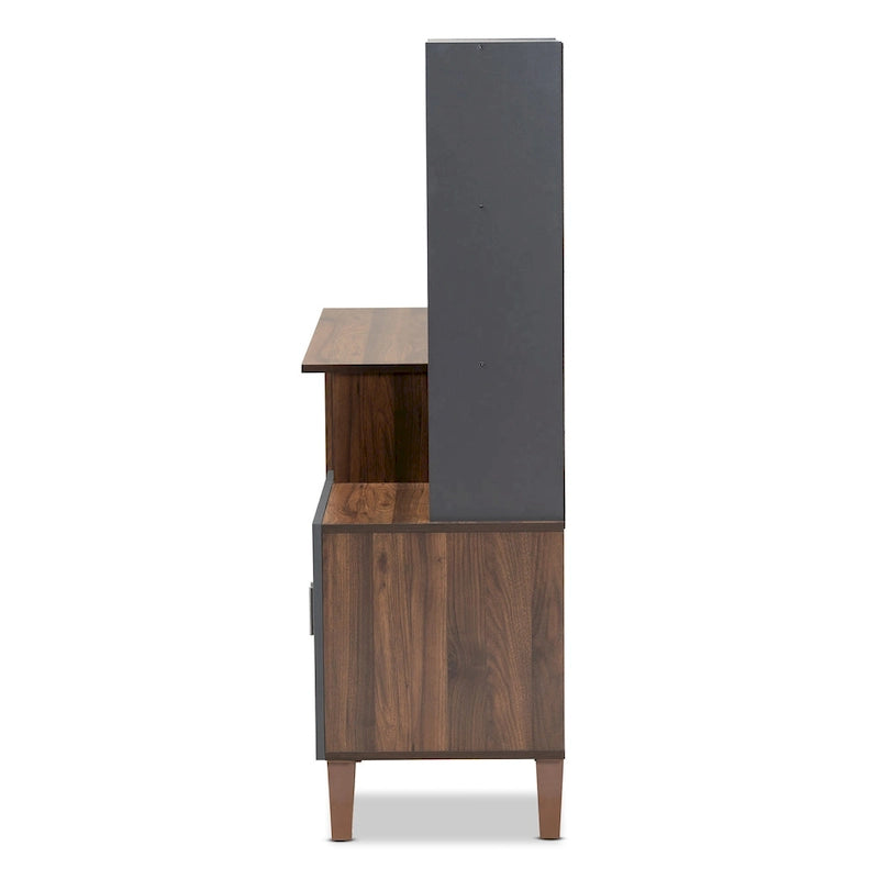 Bureau de rangement bicolore marron et gris foncé en bois avec étagères