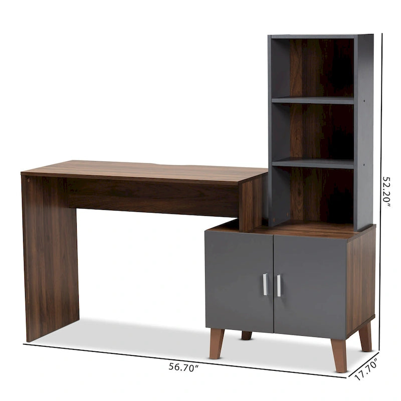 Bureau de rangement bicolore marron et gris foncé en bois avec étagères