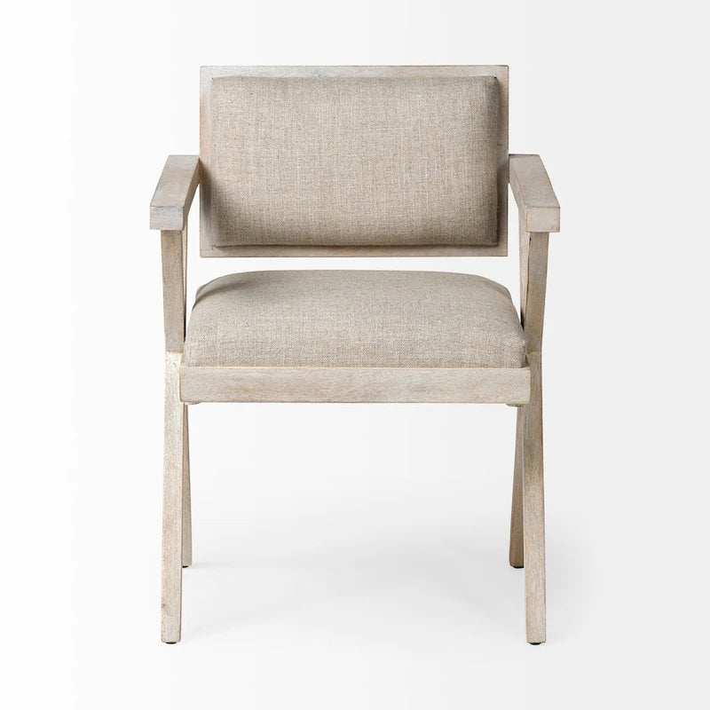 Chaise de salle à manger avec assise en tissu beige et cadre en bois massif blond - 23L x 22P x 31,5H