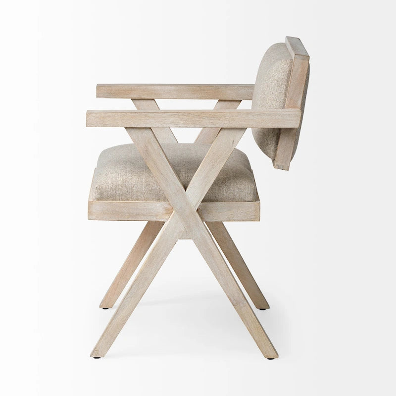 Chaise de salle à manger avec assise en tissu beige et cadre en bois massif blond - 23L x 22P x 31,5H