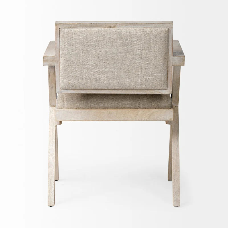 Chaise de salle à manger avec assise en tissu beige et cadre en bois massif blond - 23L x 22P x 31,5H