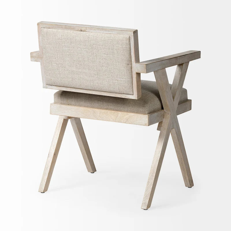 Chaise de salle à manger avec assise en tissu beige et cadre en bois massif blond - 23L x 22P x 31,5H