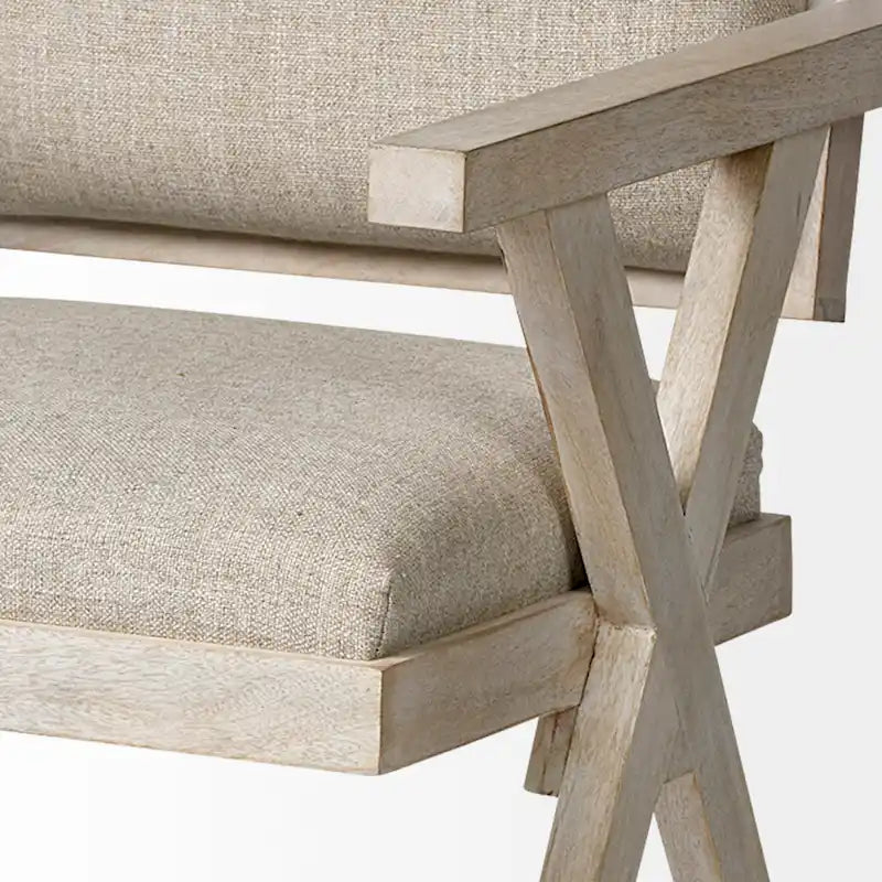 Chaise de salle à manger avec assise en tissu beige et cadre en bois massif blond - 23L x 22P x 31,5H