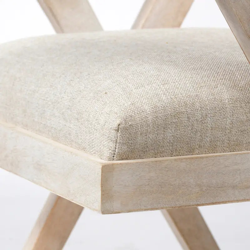 Chaise de salle à manger avec assise en tissu beige et cadre en bois massif blond - 23L x 22P x 31,5H