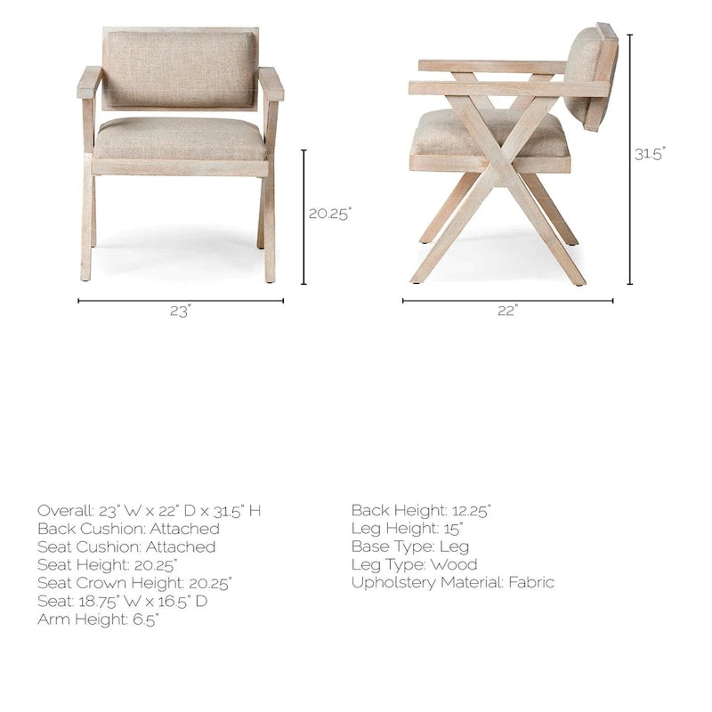 Chaise de salle à manger avec assise en tissu beige et cadre en bois massif blond - 23L x 22P x 31,5H