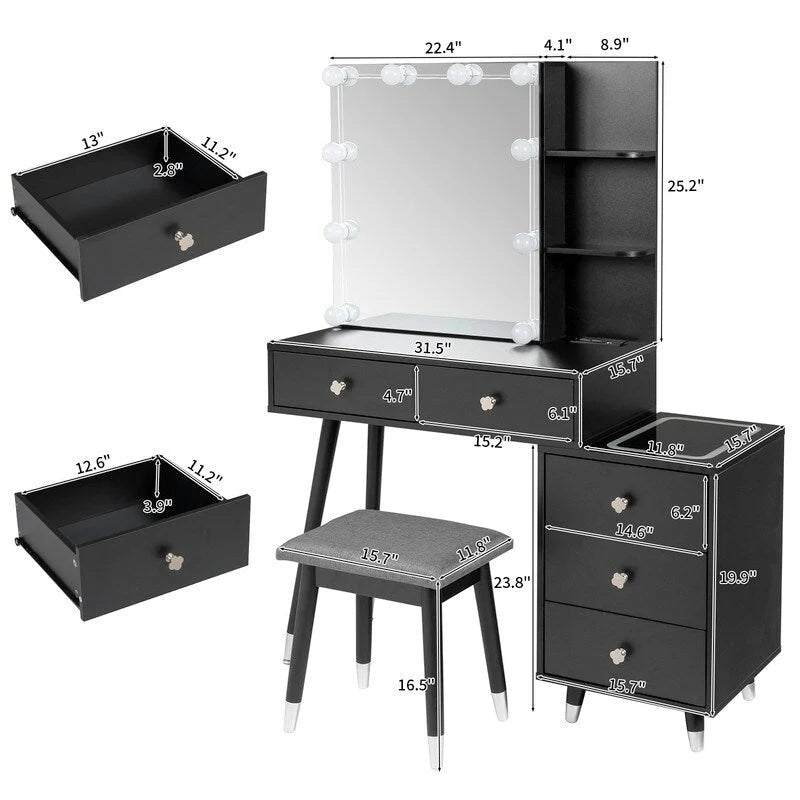 Coiffeuse 5 tiroirs avec prises électriques