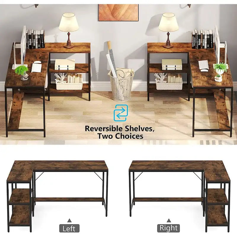 Bureau d'angle avec étagères de rangement, bureau d'angle avec huche, poste de travail pour bureau à domicile