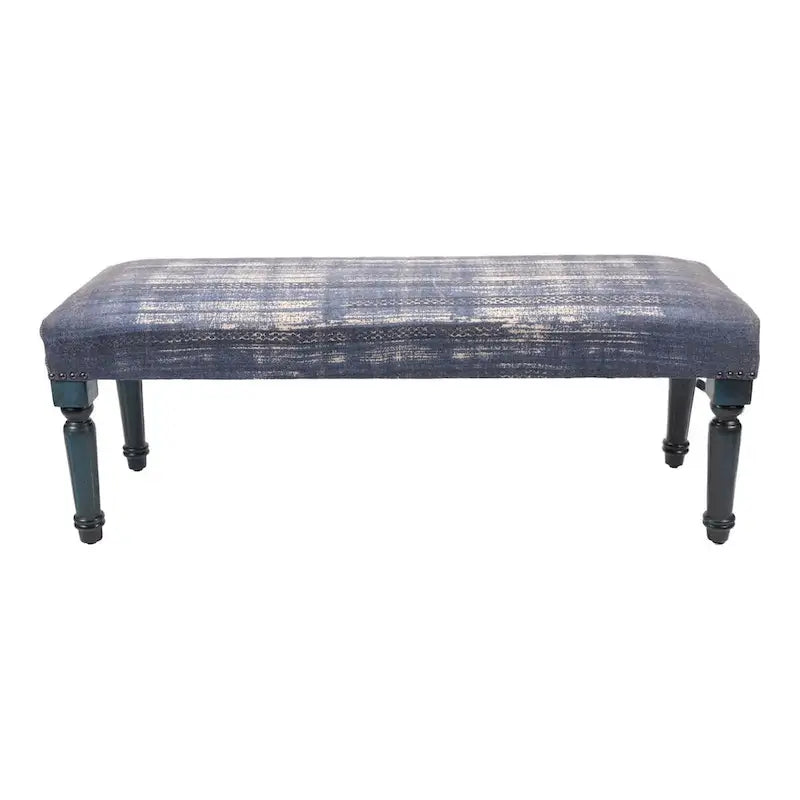 Banc rectangulaire bleu vieilli de 47 pouces de style antique