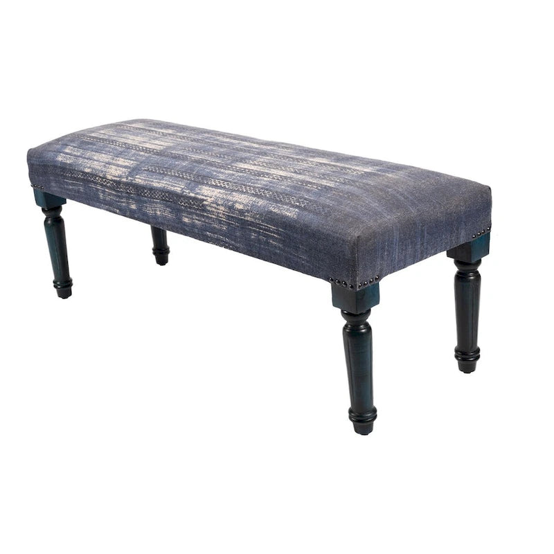 Banc rectangulaire bleu vieilli de 47 pouces de style antique