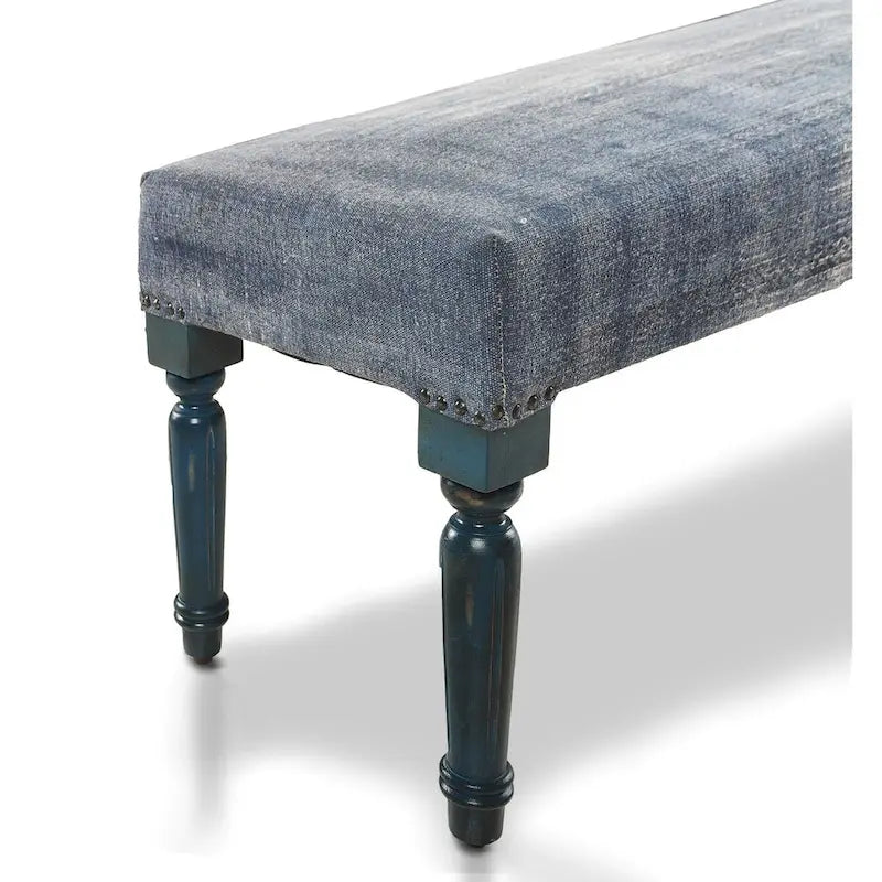 Banc rectangulaire bleu vieilli de 47 pouces de style antique