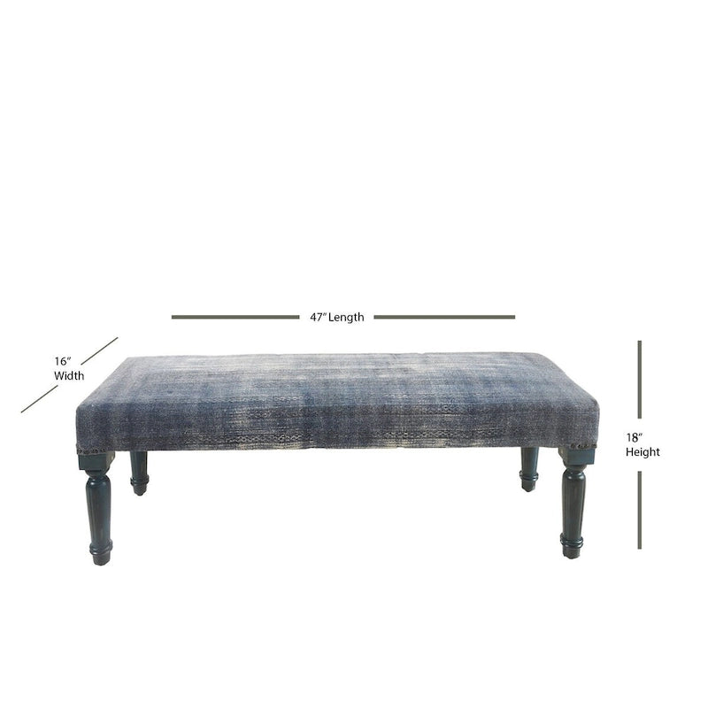 Banc rectangulaire bleu vieilli de 47 pouces de style antique