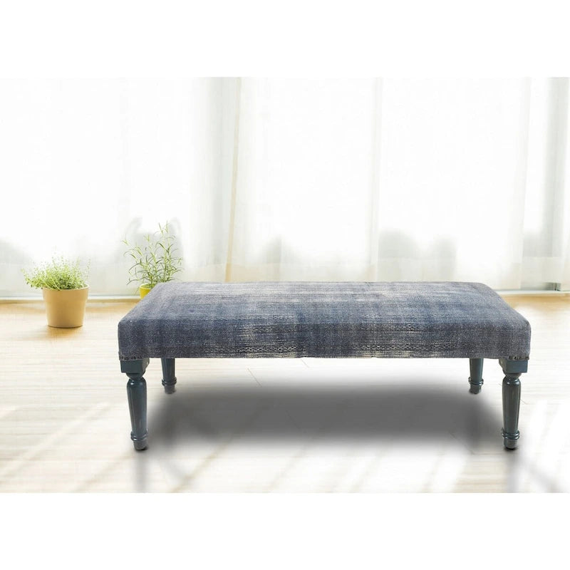 Banc rectangulaire bleu vieilli de 47 pouces de style antique