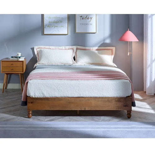 12 Inch Solid Wood Bed Frame Rustic Style Eliminates The Need for a Boxspring, Natural Finish