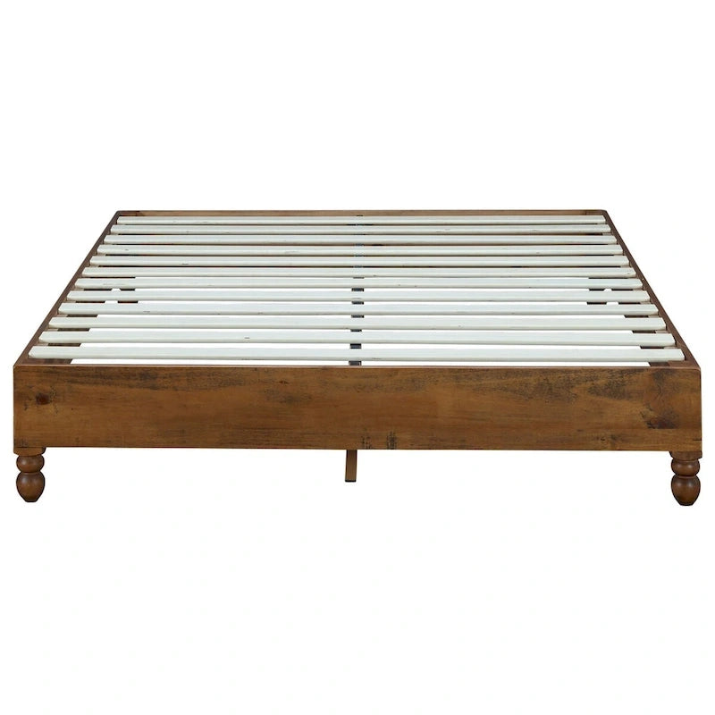 12 Inch Solid Wood Bed Frame Rustic Style Eliminates The Need for a Boxspring, Natural Finish