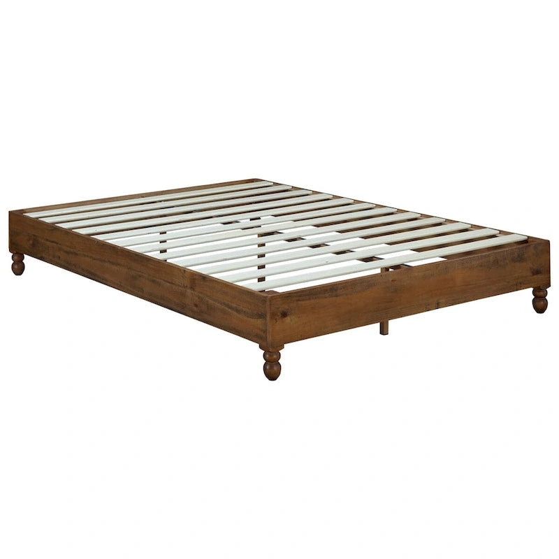 12 Inch Solid Wood Bed Frame Rustic Style Eliminates The Need for a Boxspring, Natural Finish