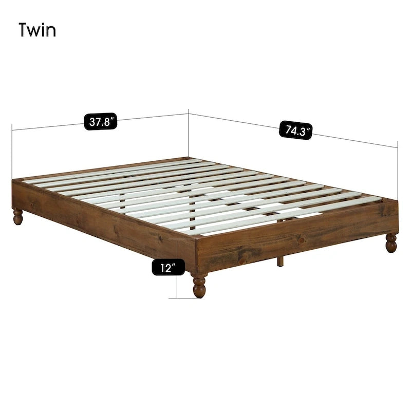 12 Inch Solid Wood Bed Frame Rustic Style Eliminates The Need for a Boxspring, Natural Finish